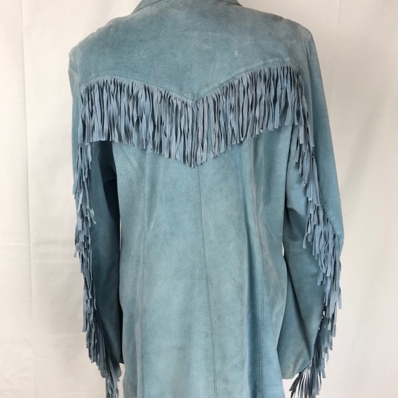 Vintage light blue suede fringe jacket - Picture 5 of 6